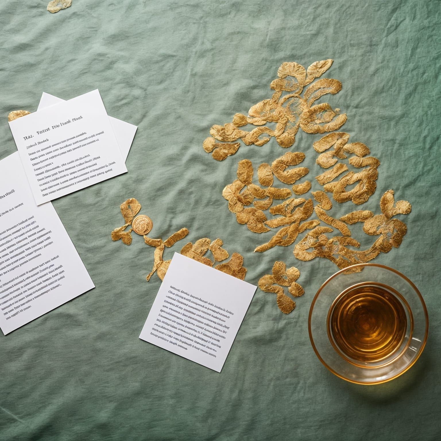 Chinese Embroidery Table with Cards and Tea