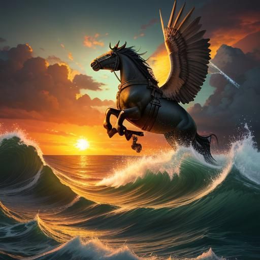 Black Jesus Walks on Water: Hyperrealistic Sunset