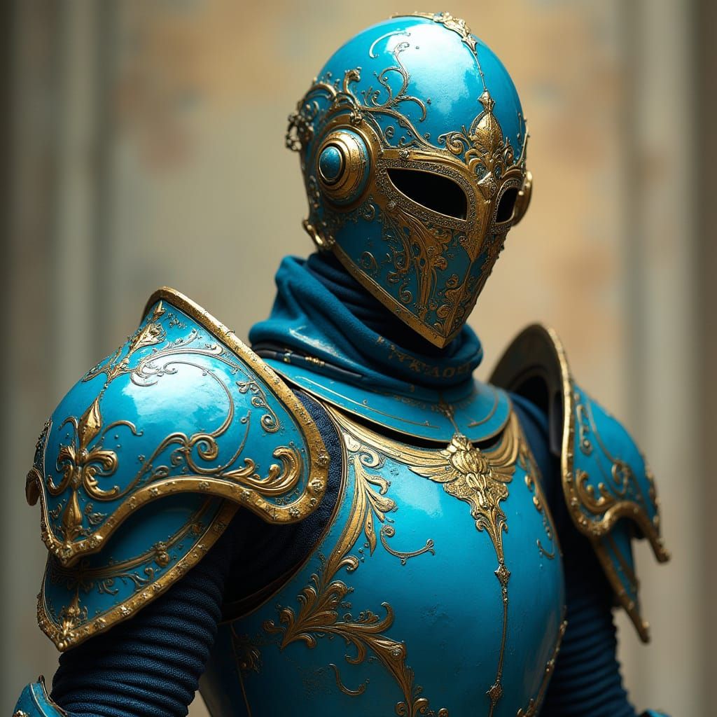 Electric Blue Knight in Ornate Armor