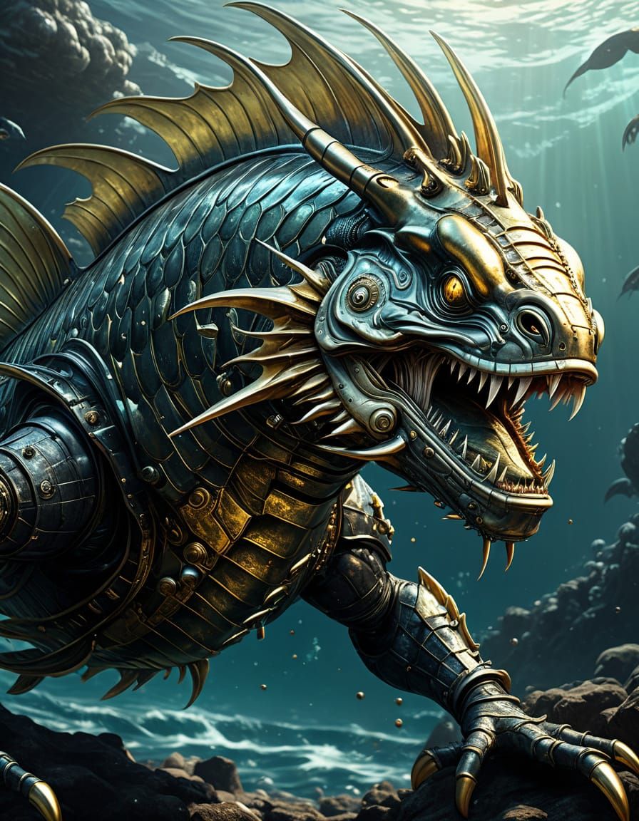 Glowing Golden Sea Monster Rises from the Depths in Esoteric...