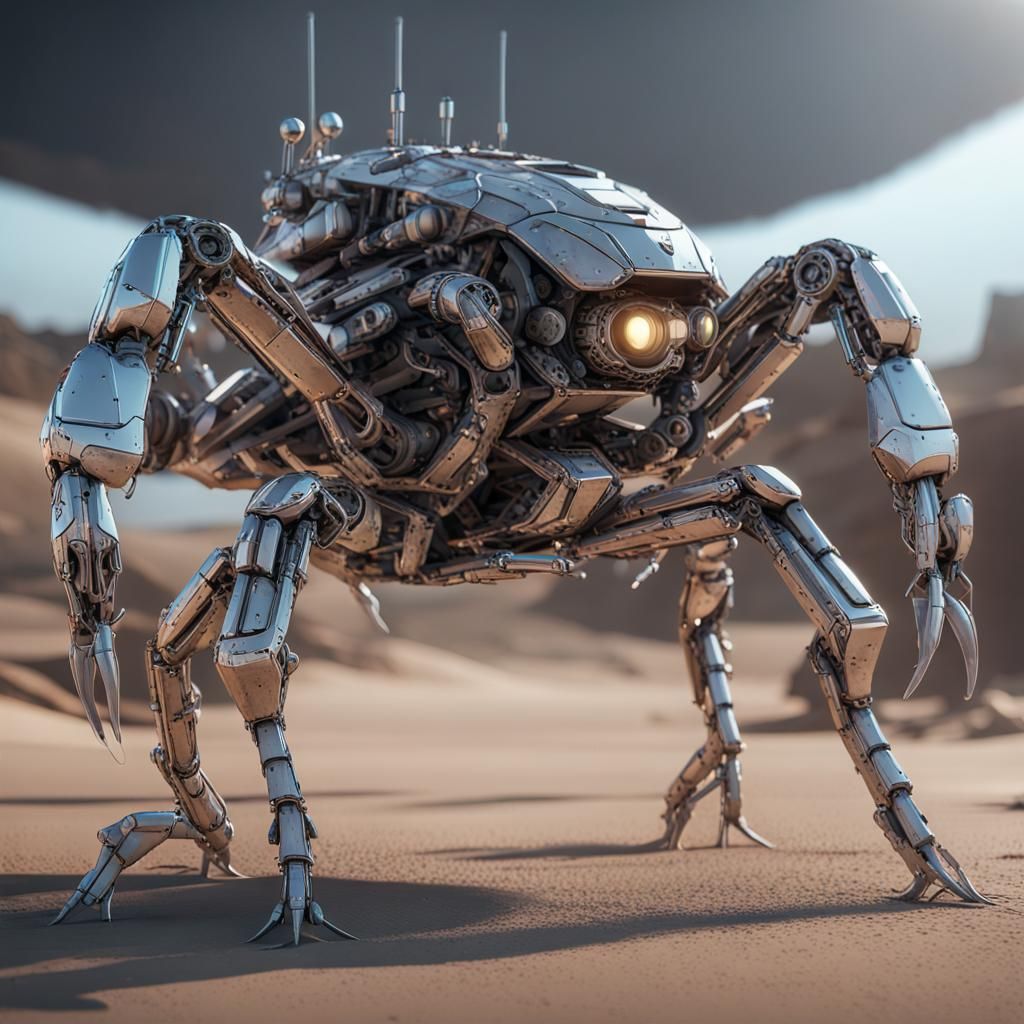 Chrome Military Scorpion Tank in Sci-Fi Style