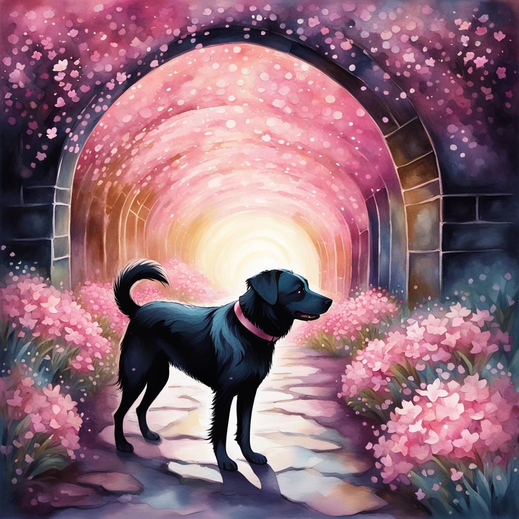 Dog Walks Through Enchanted Forest in Watercolor Style