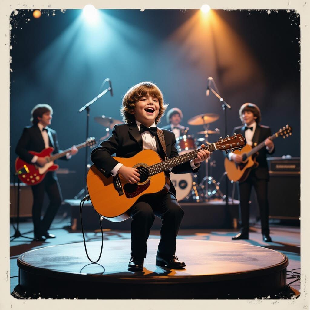 Boy Sings with The Beatles on Stage, Cinematic Film Still