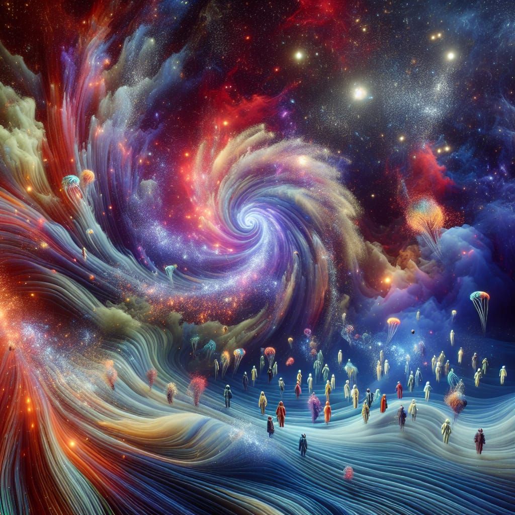 Cosmic Whirlwind of Polychrome Particles and Tiny People