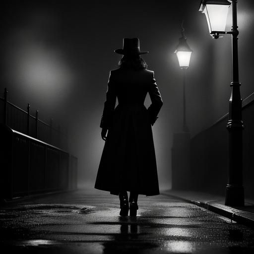 Film Noir Woman in Foggy Alley