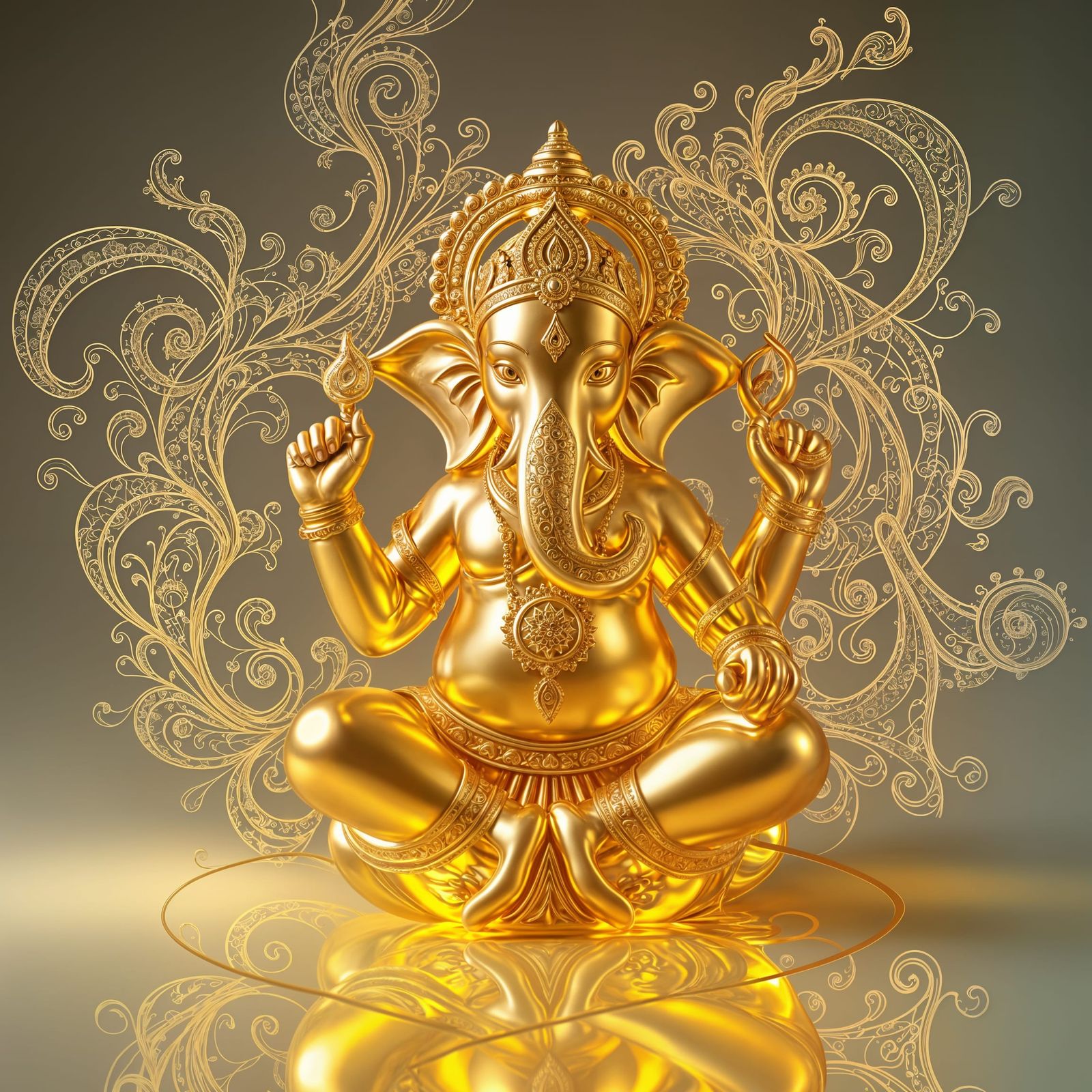 Ethereal Ganesha in Abstract Fractal Waves
