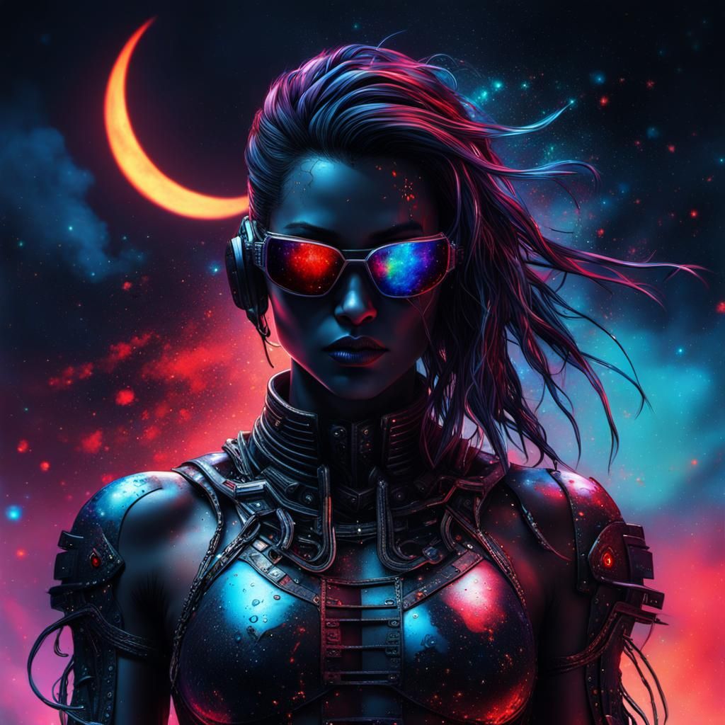 Cyberpunk Shadow Woman with Red Eyes in Gothic Style
