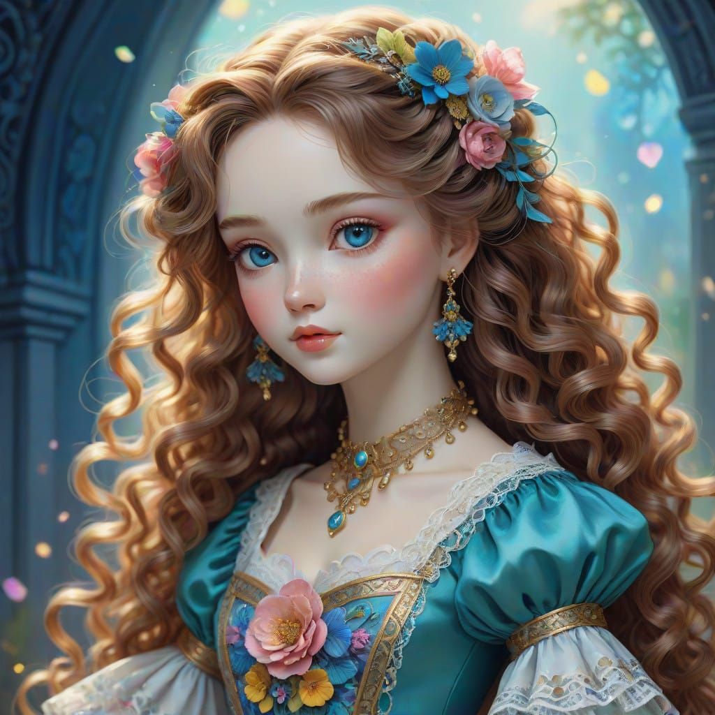 Whimsical Rag Doll in Rainbow Party Dress