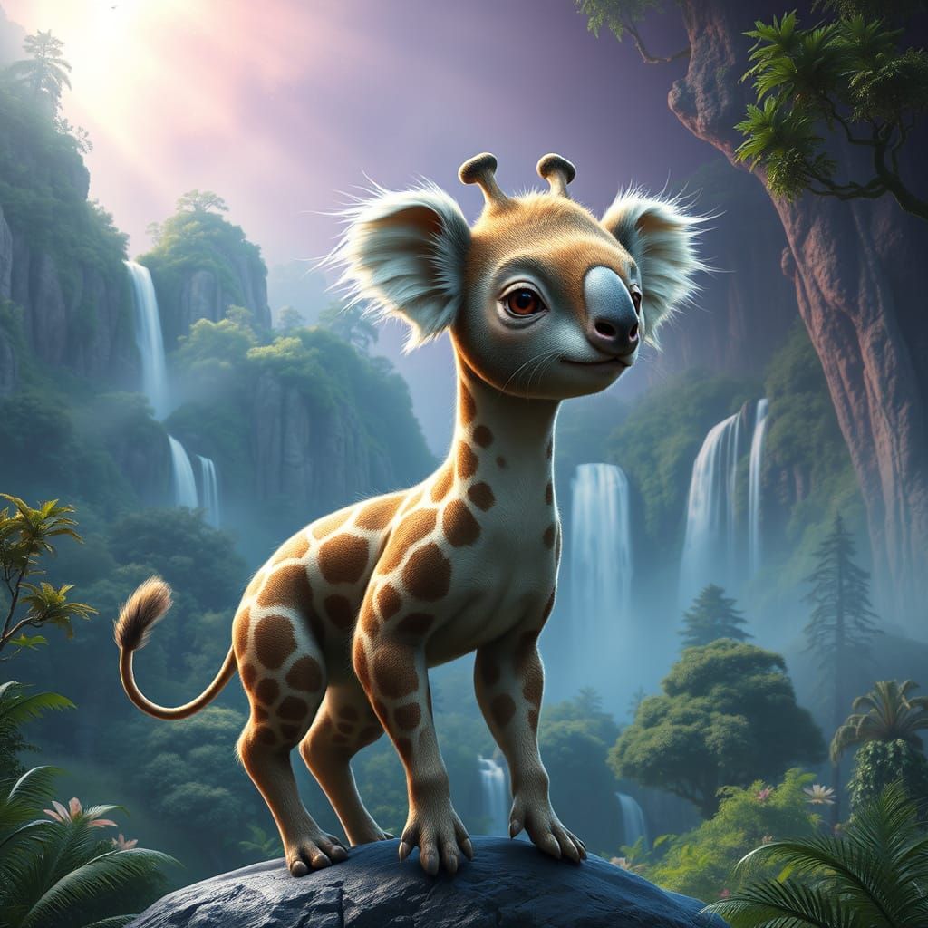 Fantastical Hybrid Creature in Vibrant, Dreamlike Landscape