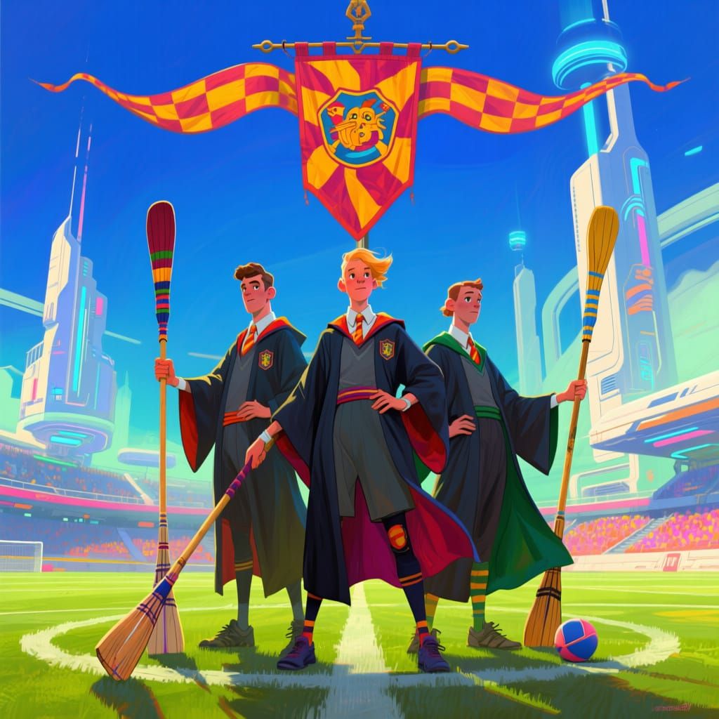 Quidditch Athletes Posing Confidently on Field