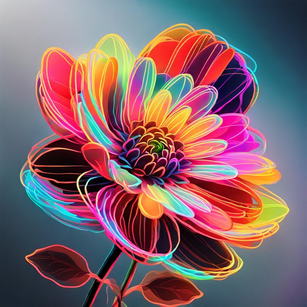 Multicolor Neon Flower Digital Art
