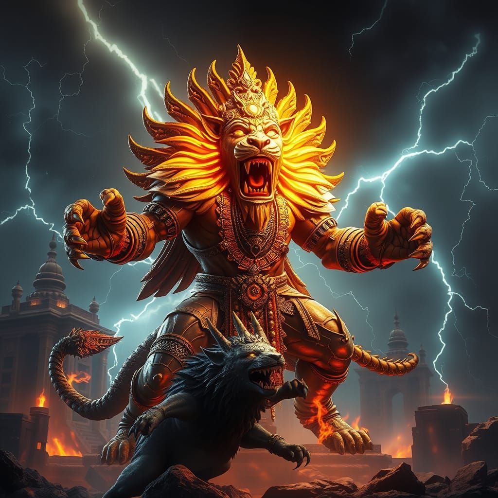 Fierce Lord Narasimha in Ultra-Realistic 3D Render