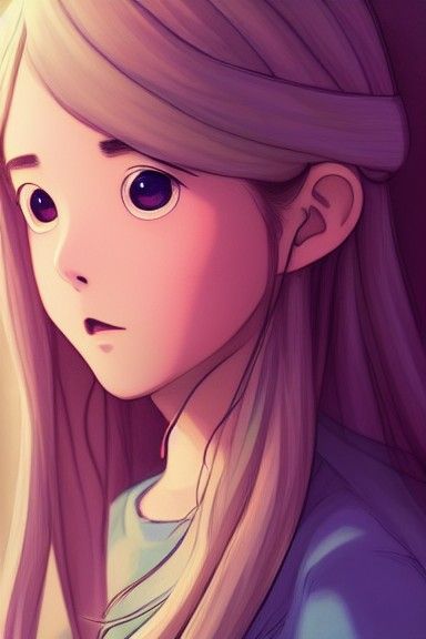 Anime Girl Portrait with Flowing Hair and Blue Eyes