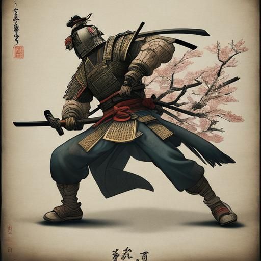 Samurai Woman Leads Army in Ukiyo-e Style