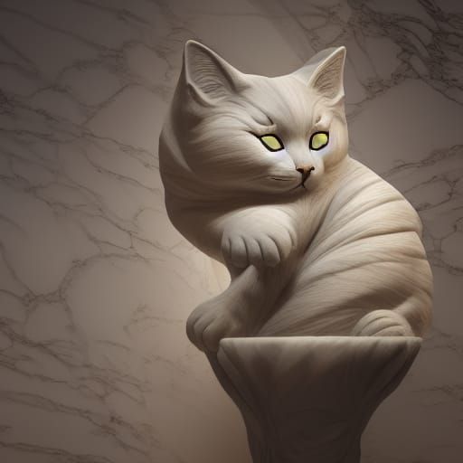 Sleeping Cat Sculpture in Museum, Digital Matte Painting