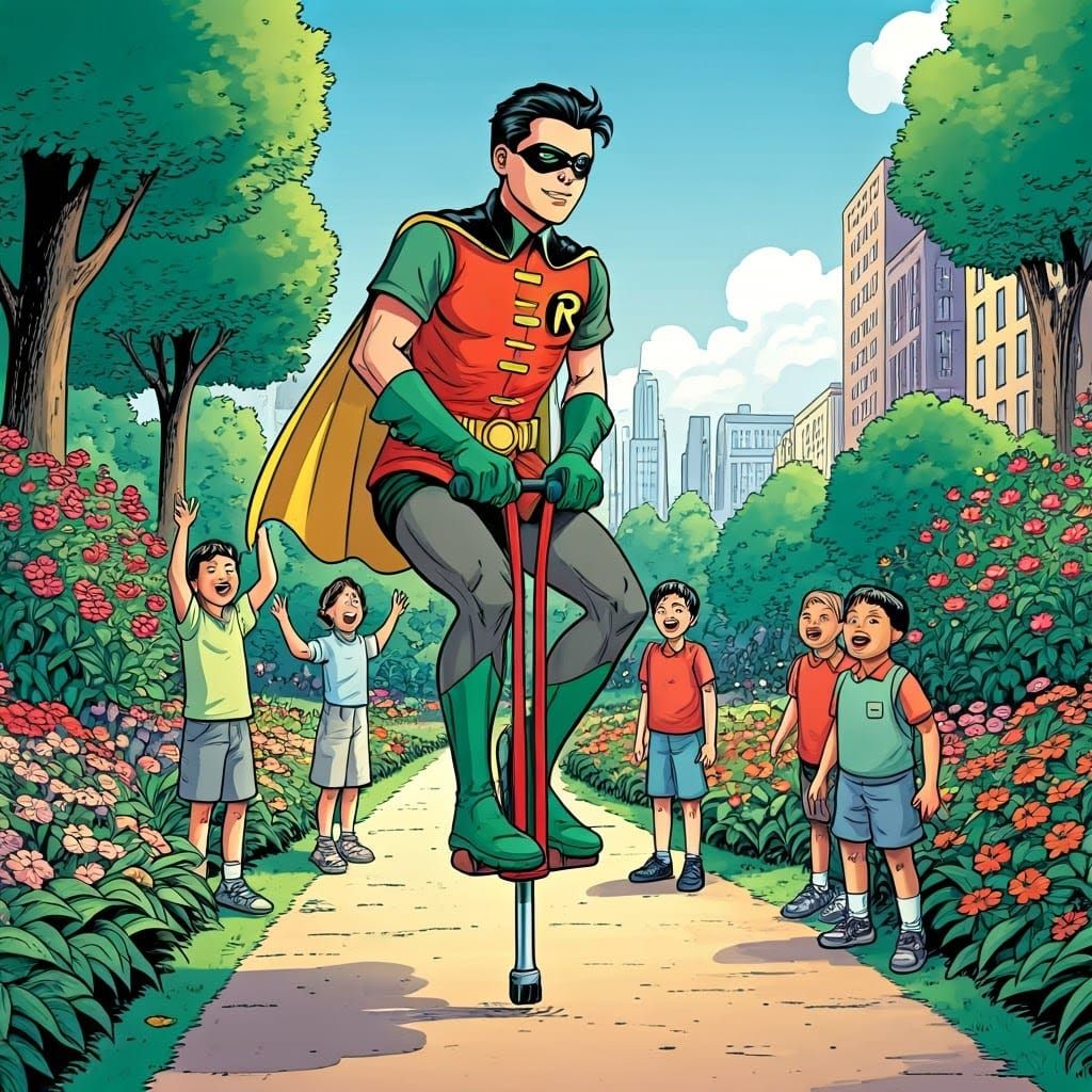 Joyful Superhero in Sunny City Park