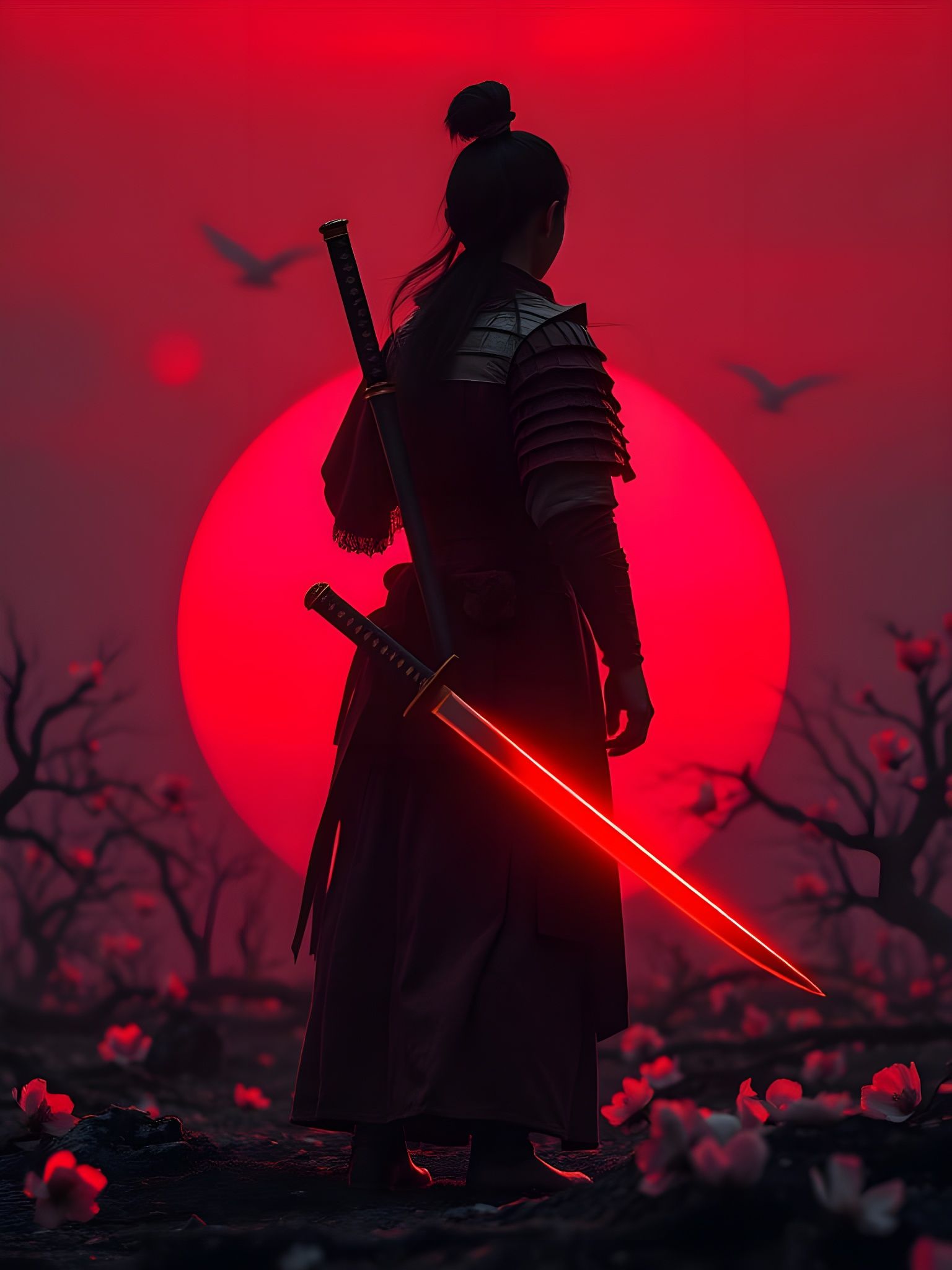Samurai Silhouette on Battlefield in Kurosawa Style