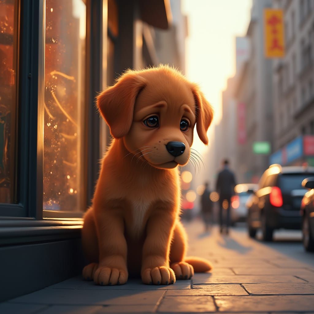 Majestic Labrador Puppy Looks Down, Reflecting on a Brighter...