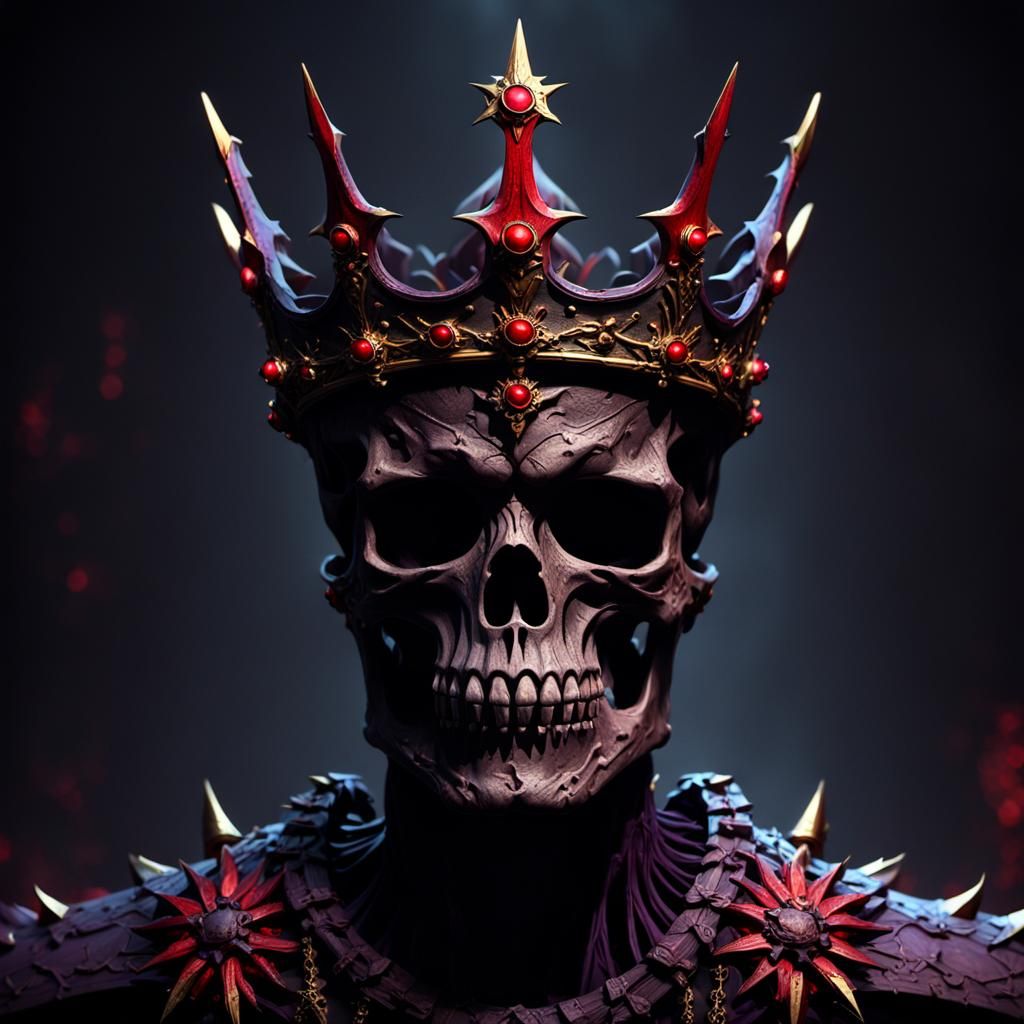 Red Spiked Skeleton with Black Crown, Dark Fantasy Art