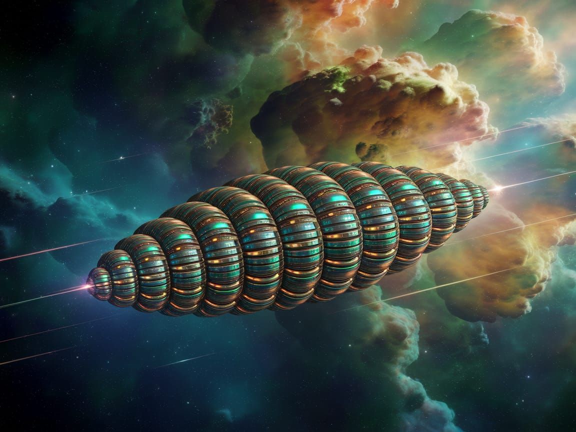 Futuristic Starship Soars Through Vibrant Space Nebula