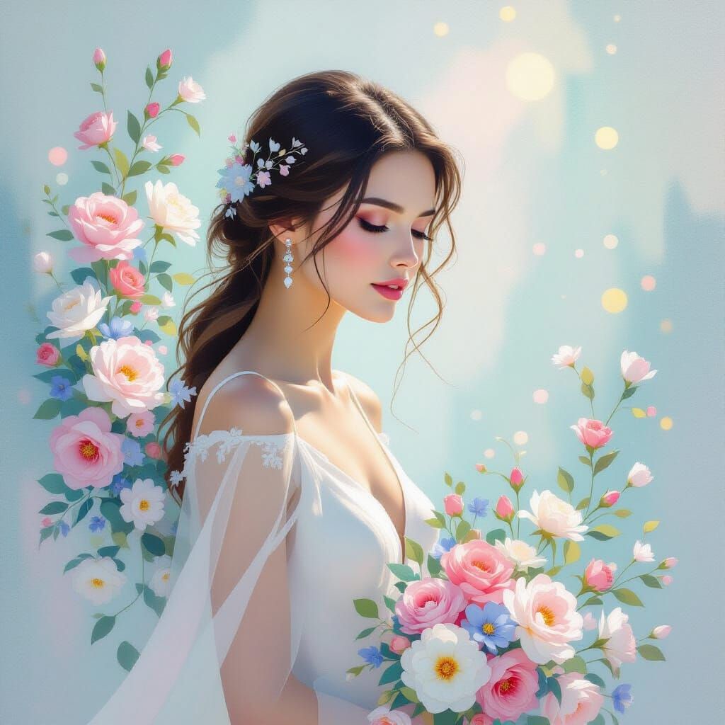 Ethereal Bride in Luminous Pastel Minimalist Painting