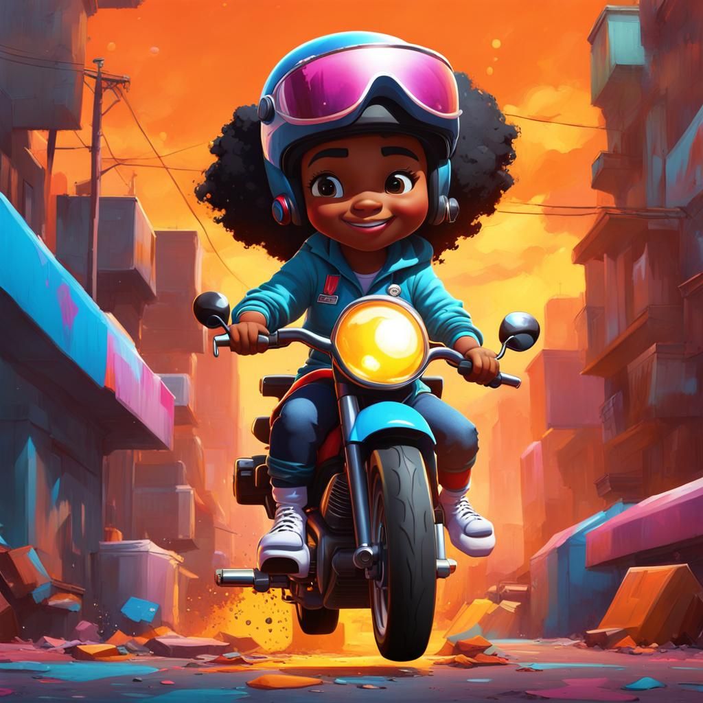 Girl on Motorcycle in Graffiti Splash Art Style