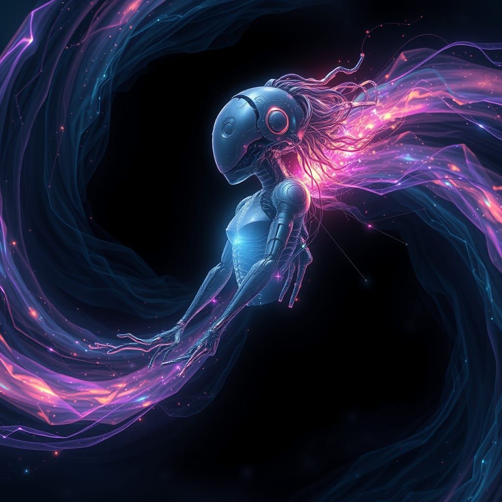 Ethereal AI Goddess in a Swirling Vortex of Iridescent Color...