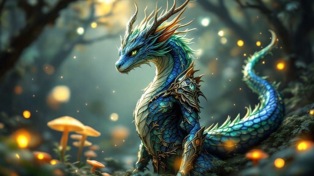 Enchanted Elven Dragon Hybrid in Mystical Forest with Glowin...