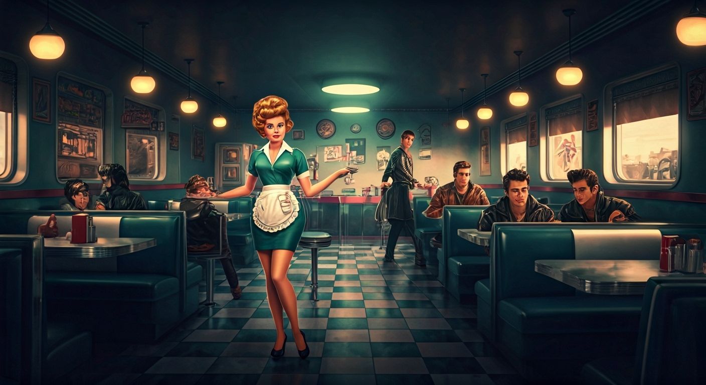 Retro Diner Scene in Vargas and Elvgren Style