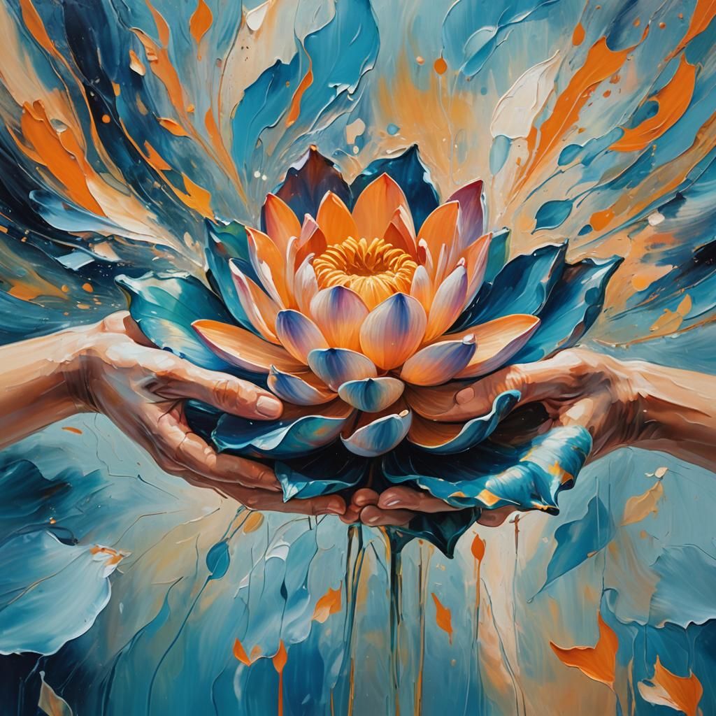 Blooming Lotus: Abstract Expressionist Oil Painting