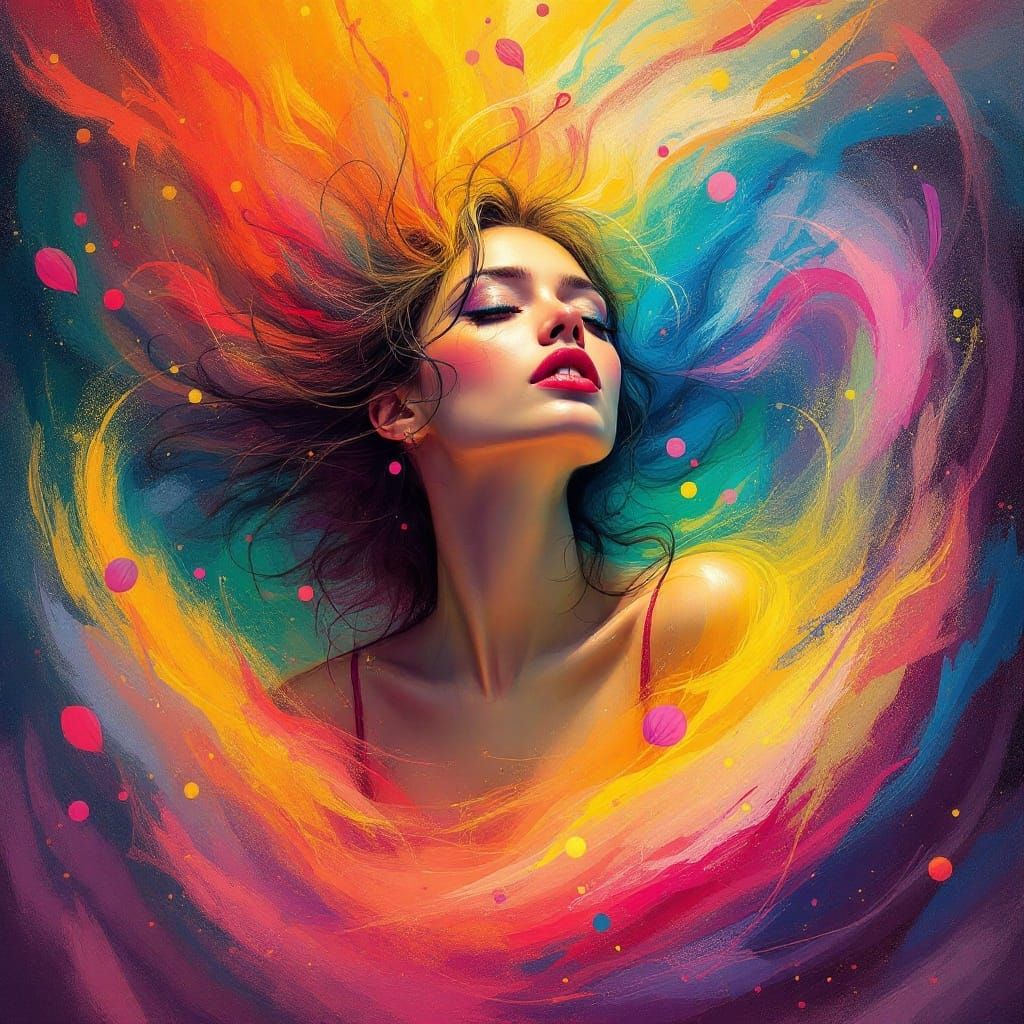 Woman in a Kaleidoscope of Rainbow Colors