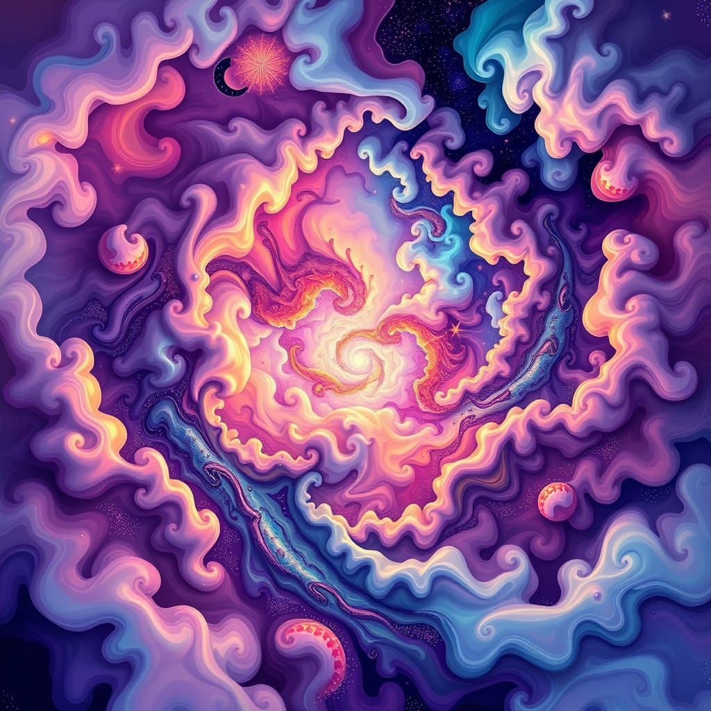 Intricate Fractal Cosmos: Mystical Entities Merge with Geome...