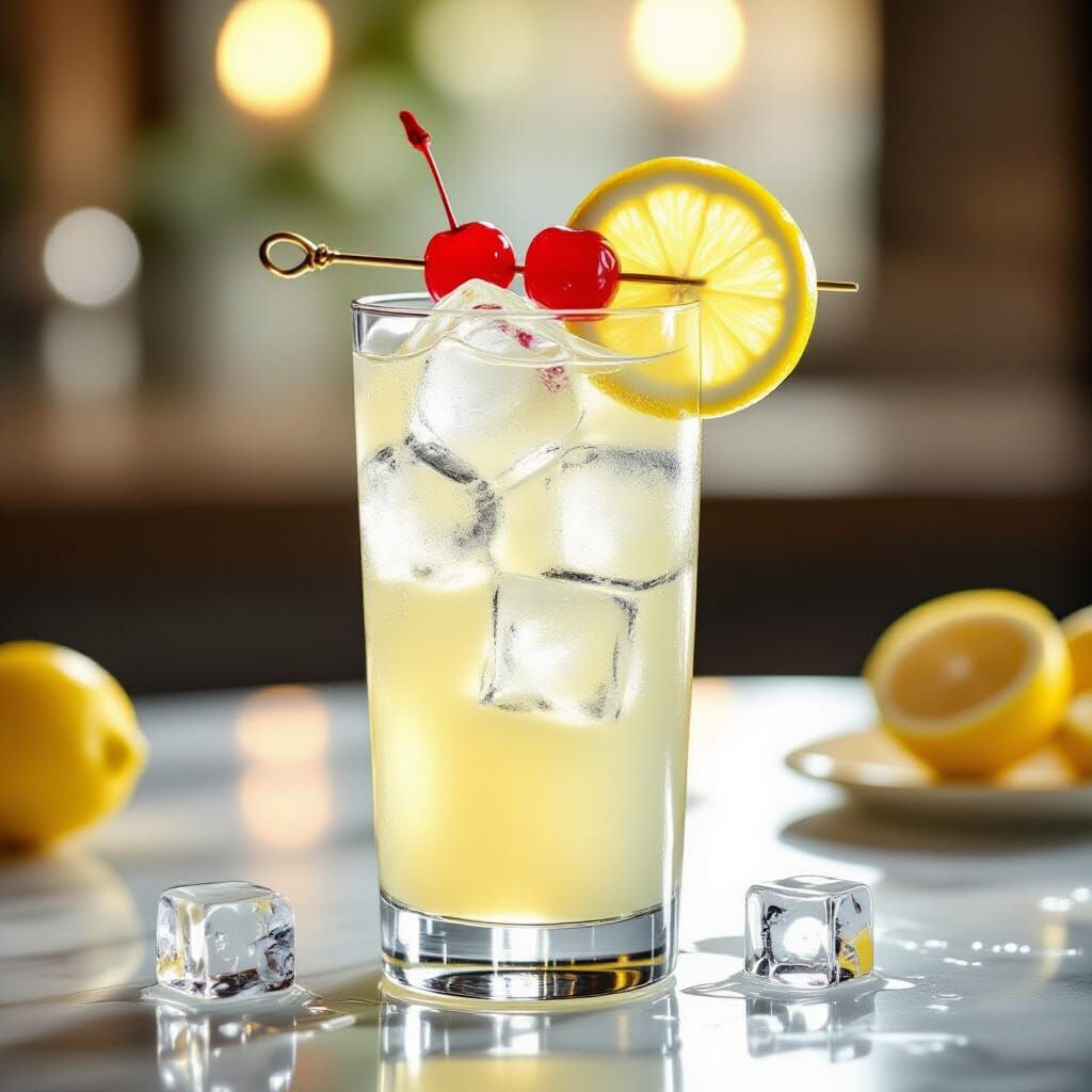 Photorealistic Tom Collins Cocktail in Studio Lighting