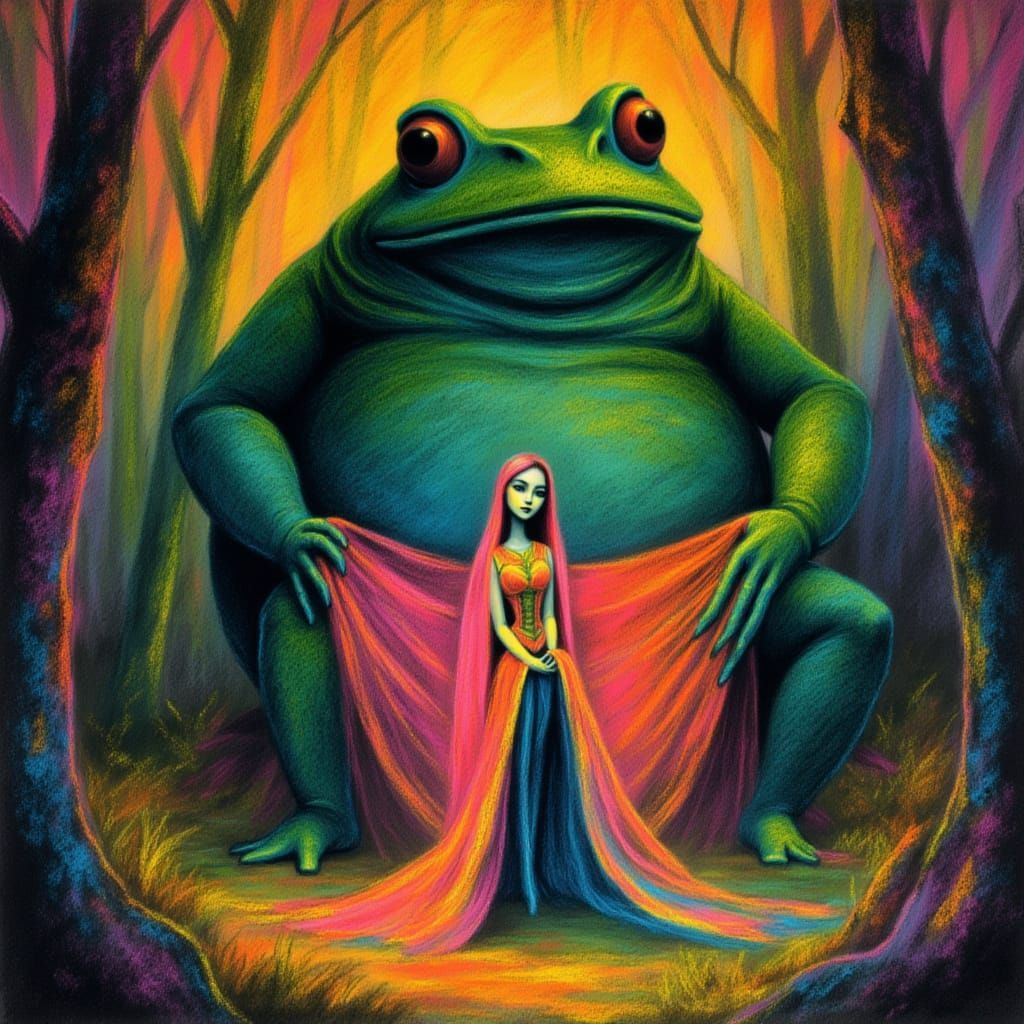 Giant Toad Wedding in Forest, Matisse Style