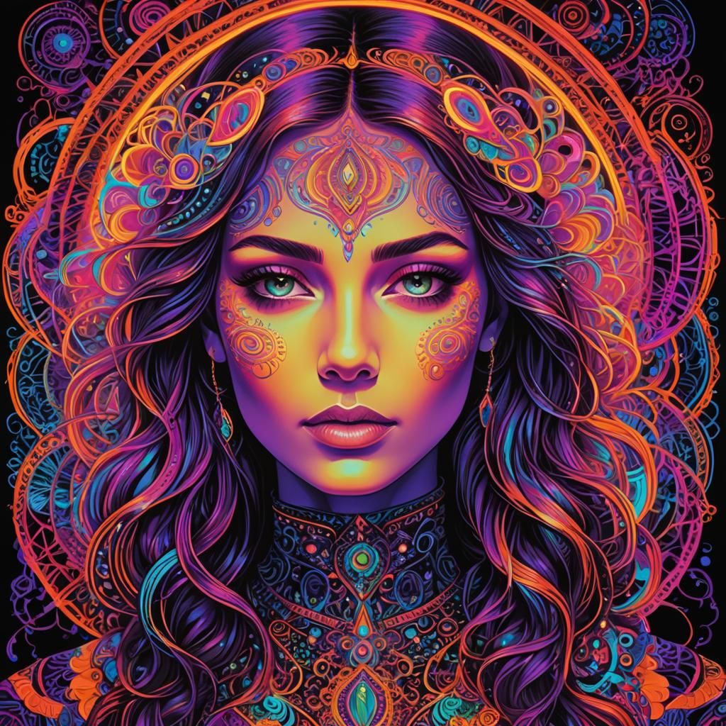Neon Blacklight Portrait in Psychedelic Glitchcore Style