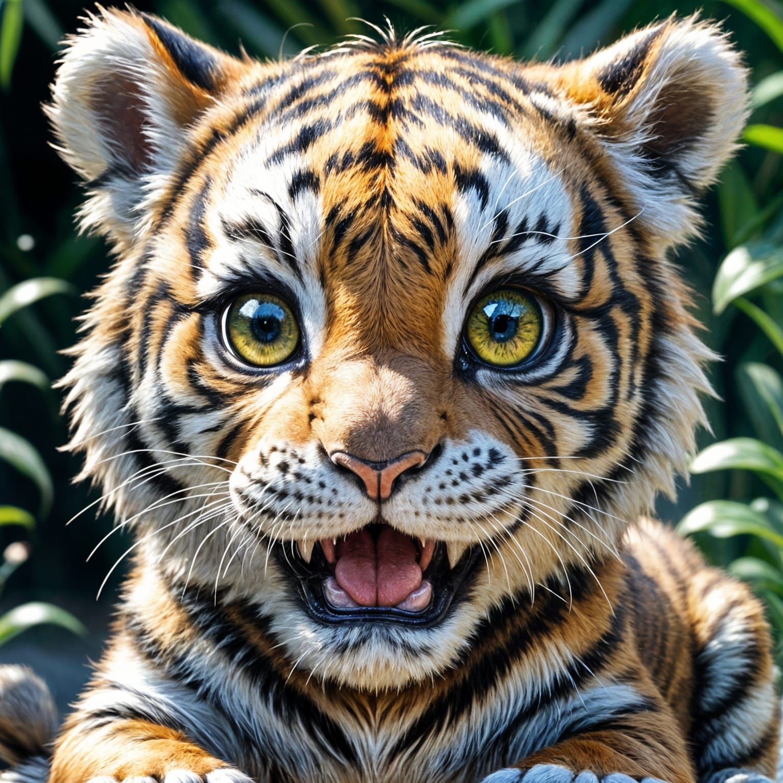 Adorable Baby Chibi Tiger Cub, Hyperdetailed Watercolor Art