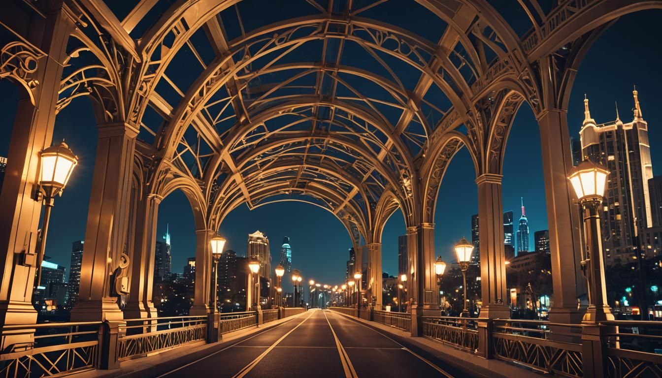 Elegant Art Deco Bridge in City Nightlife