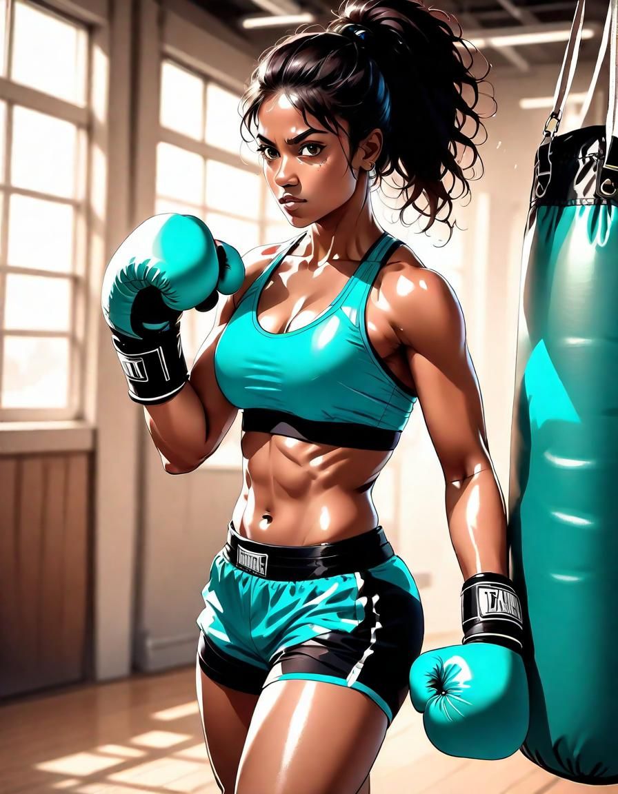Dynamic Anime Fitness Portrait of a Boxing Woman