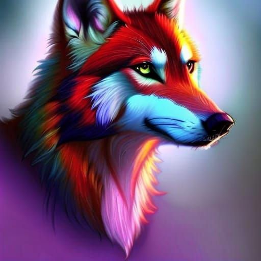 Colorful Furry Wolf Character in Digital Art Style