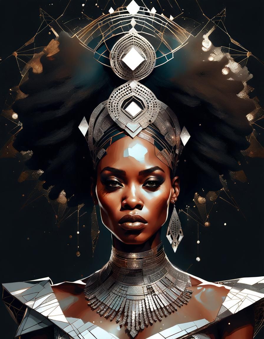 African Queen Portrait with Filigree in Digital Art