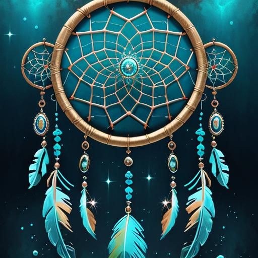 Energetic Turquoise Dreamcatcher in Fantasy Oil Painting
