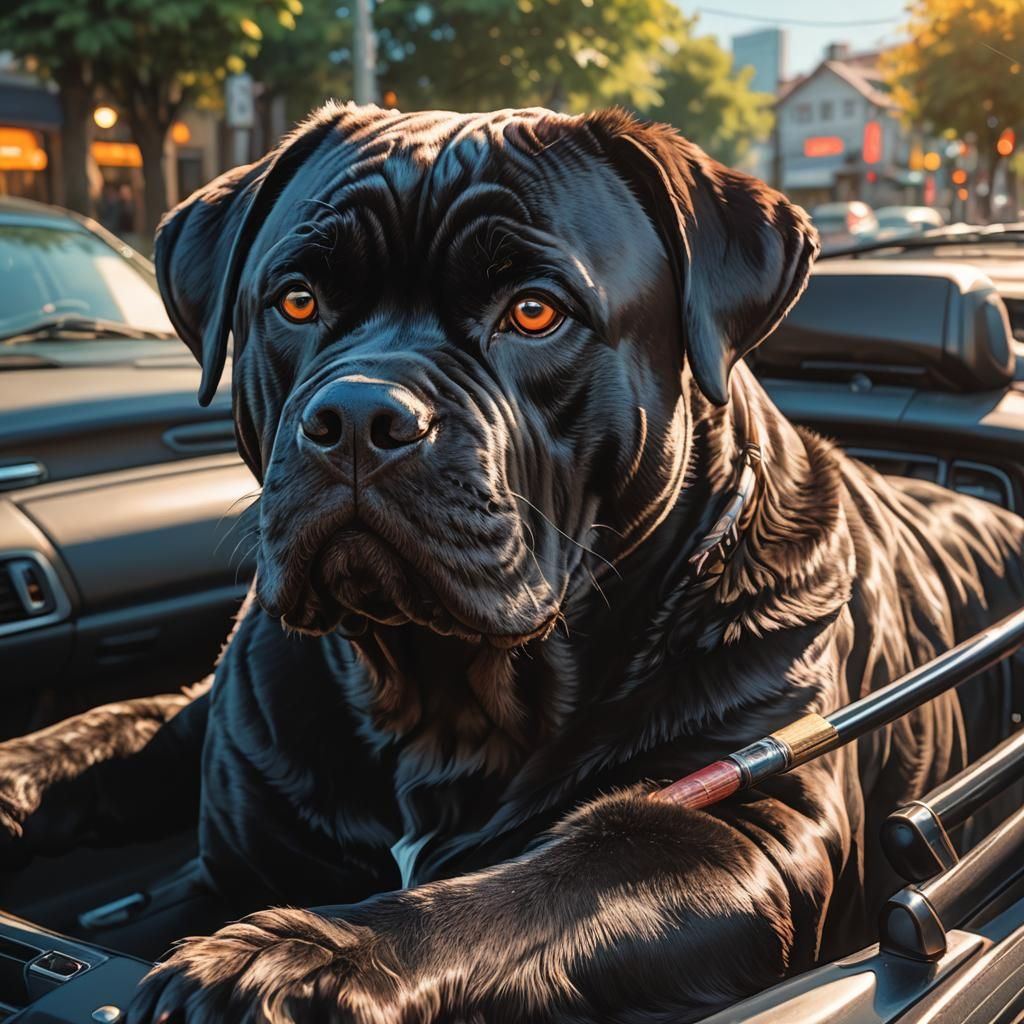 Cane Corso Drives Subaru: 3D Anime Art