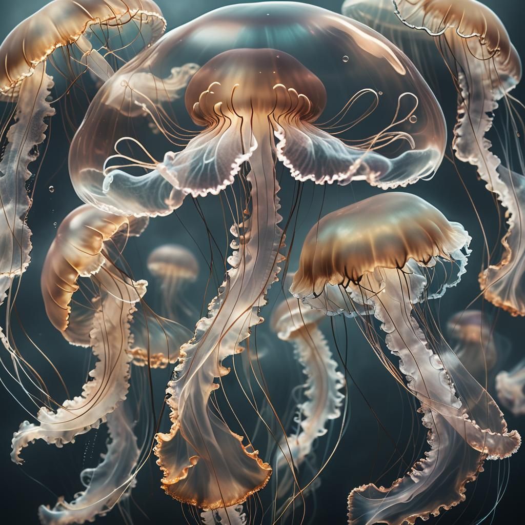 Translucent Jellyfish in Dark Mist: Photorealistic Digital A...