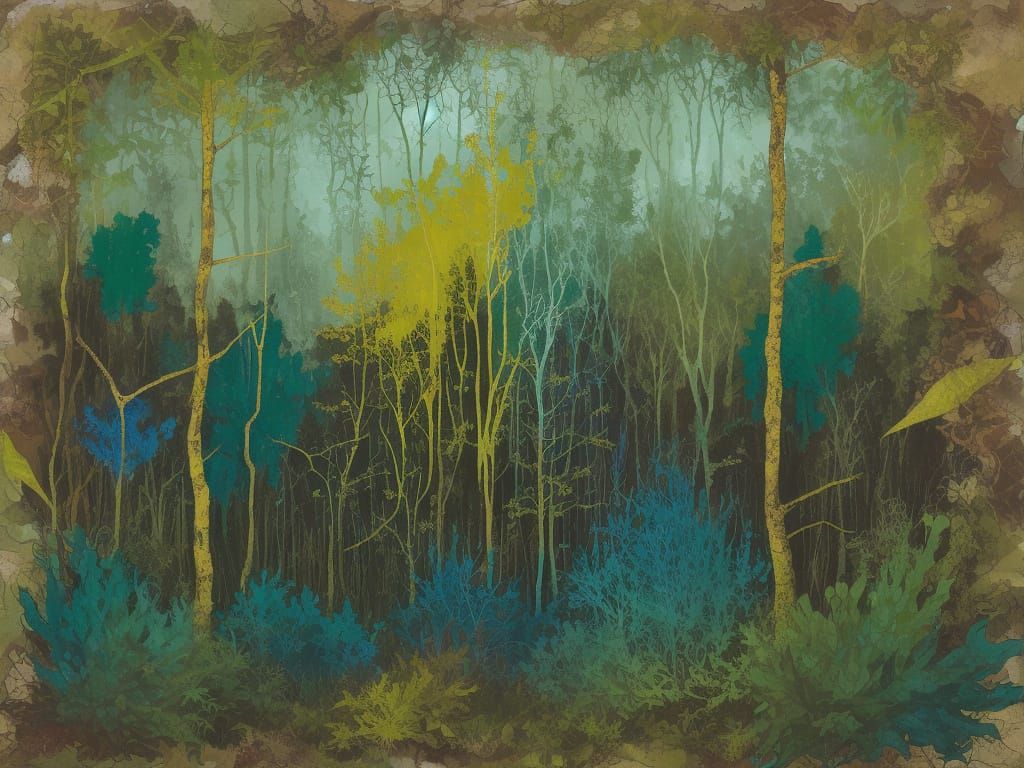 Abstract Forest Scene in Blue-Green Hues