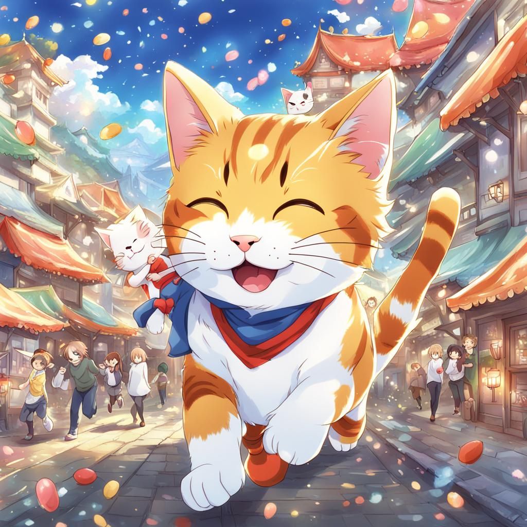 Happy Cat in Anime Manga Style
