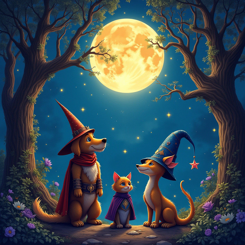 Fantasy Heroes Under Moonlight in Enchanted Forest