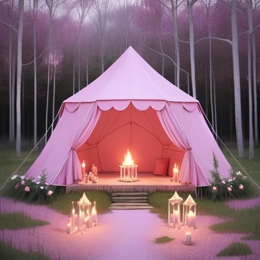 Romantic Pink Tent in Ink Forest