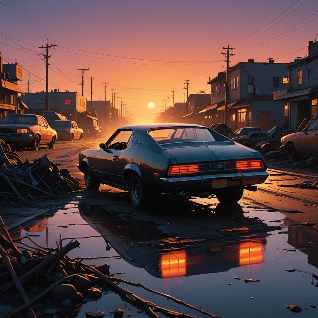 Retrofuturism Dawn on a Deserted Highway