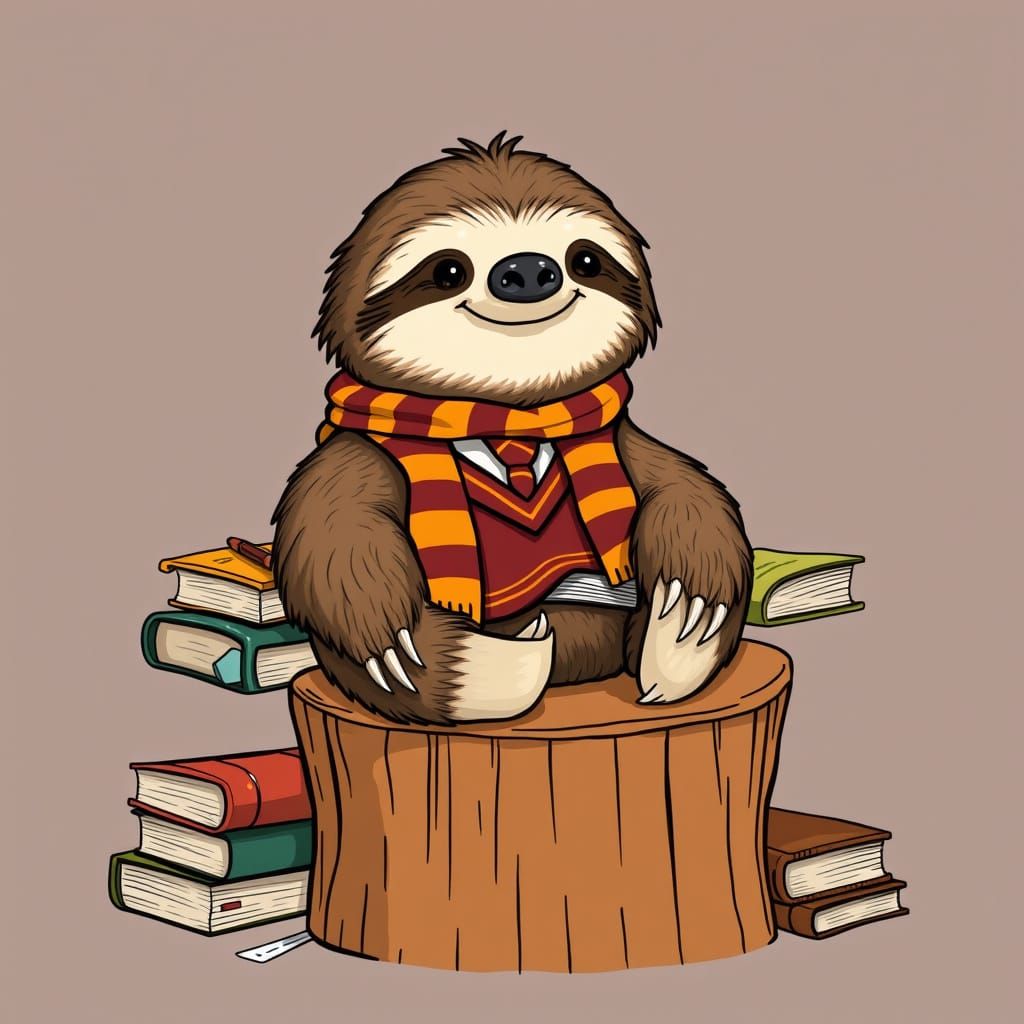 Sloth in Gryffindor Regalia