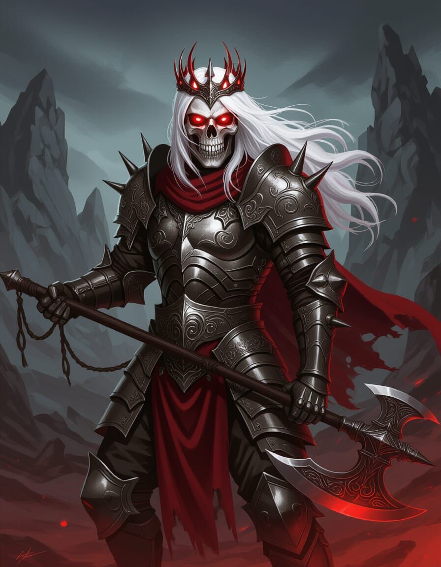 Skeletal Warrior with Glowing Eyes in Dark Fantasy Style